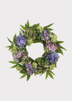 Purple Green Fake Hydrangea and Snowball Flower Wreath - 22"