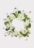 Artificial Hydrangea and Foliage Wreath in Cream Green - 24"