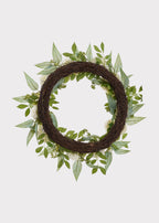Cream Green Fake Snowball and Mum Flower Wreath with Sedum - 24"